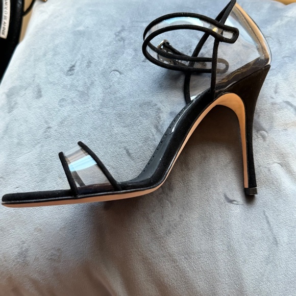 Manolo Blahnik Fersen 105 Suede & Vinyl Sandal, Black Size 38 - Picture 2 of 10